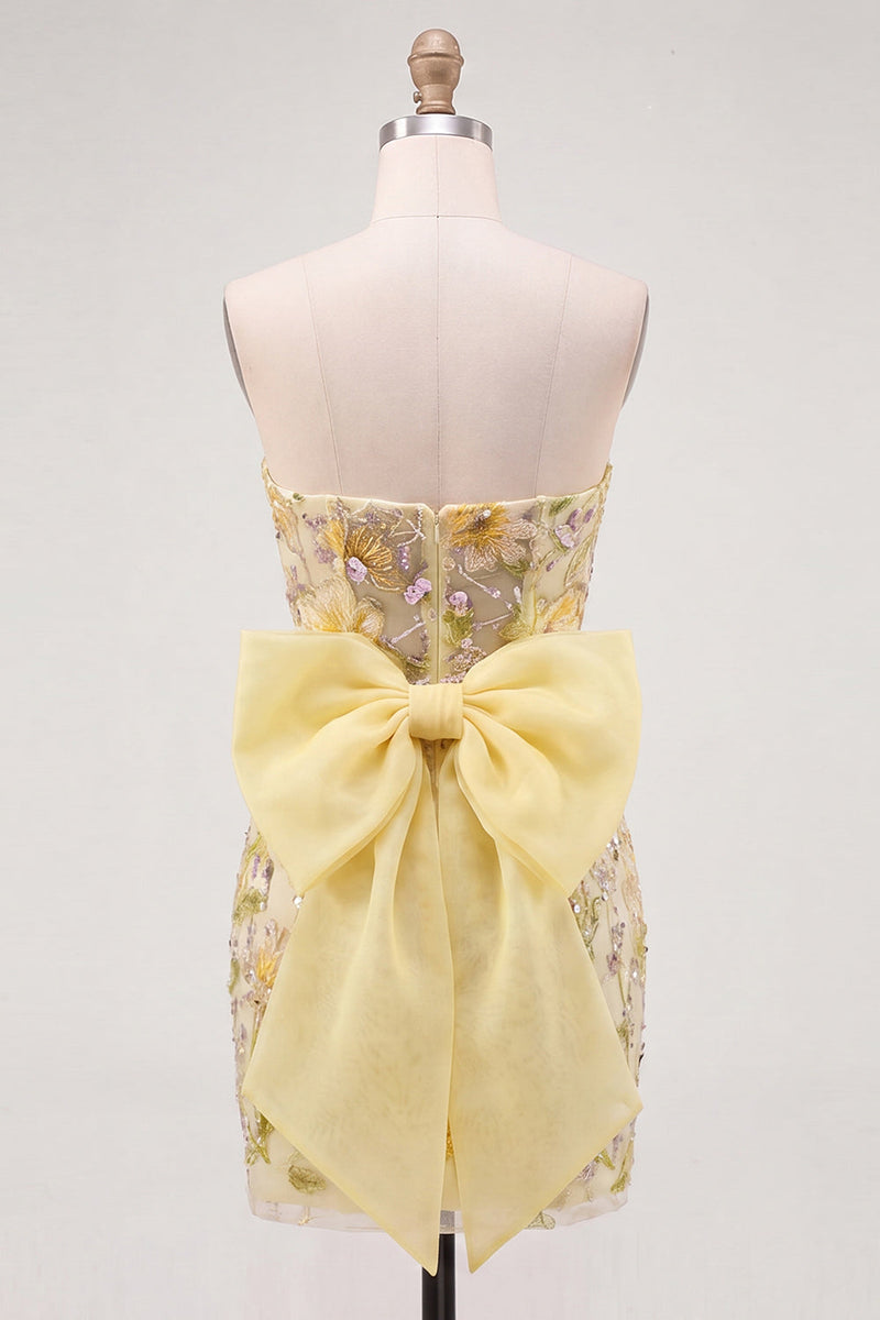 Load image into Gallery viewer, Sparkly Floral Pink Sequin Tight Short Cocktail Dress with Bow