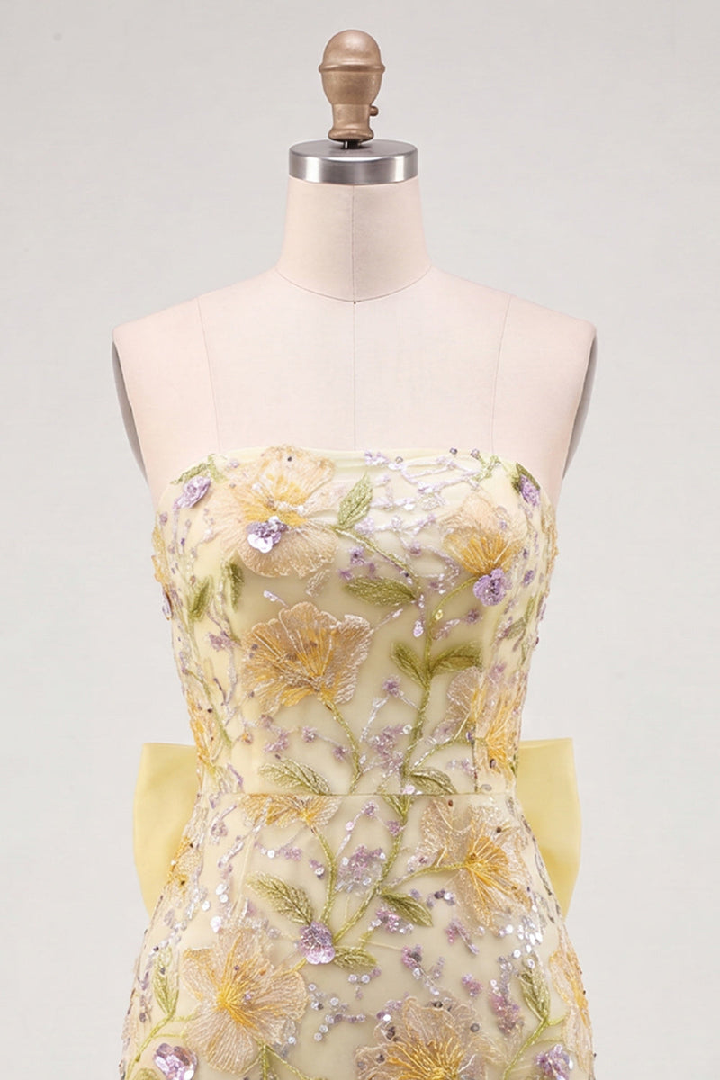 Load image into Gallery viewer, Sparkly Floral Pink Sequin Tight Short Cocktail Dress with Bow