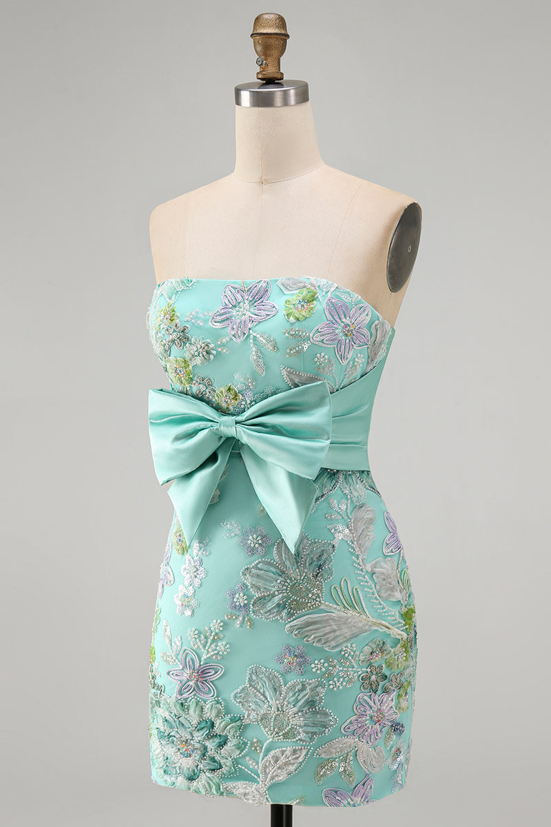Load image into Gallery viewer, Floral Lilac Sequin Tight Short Cocktail Dress with Bow