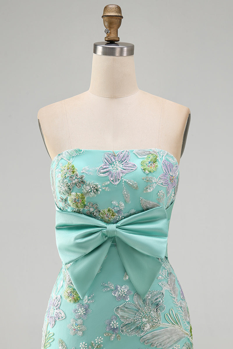 Load image into Gallery viewer, Floral Lilac Sequin Tight Short Cocktail Dress with Bow