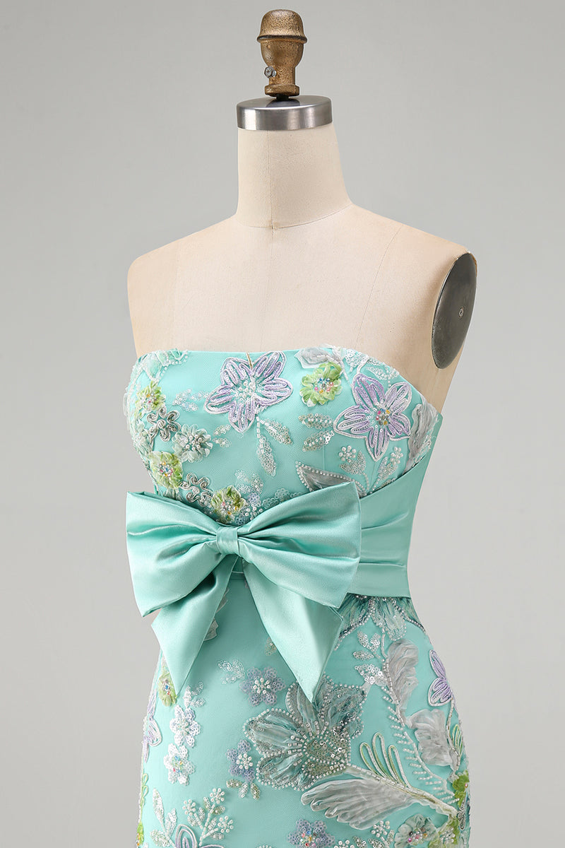 Load image into Gallery viewer, Floral Lilac Sequin Tight Short Cocktail Dress with Bow