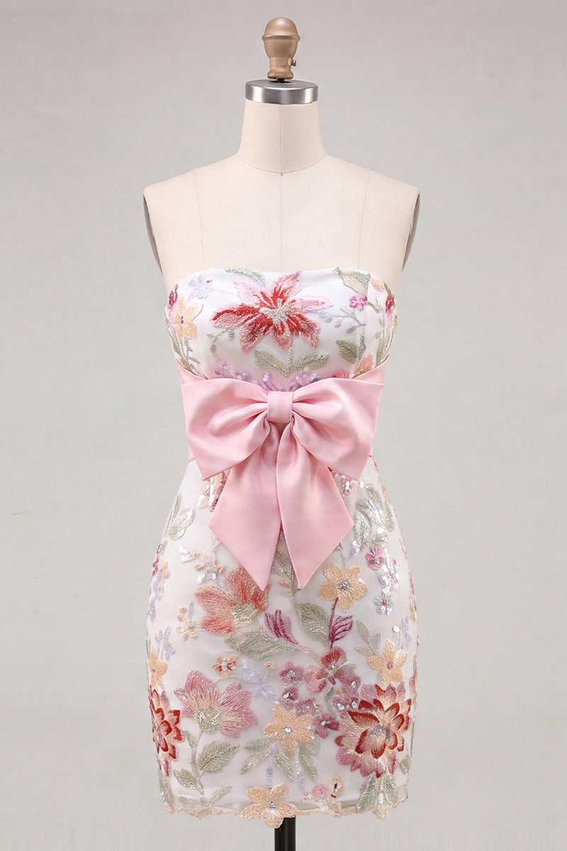 Load image into Gallery viewer, Floral Lilac Sequin Tight Short Cocktail Dress with Bow