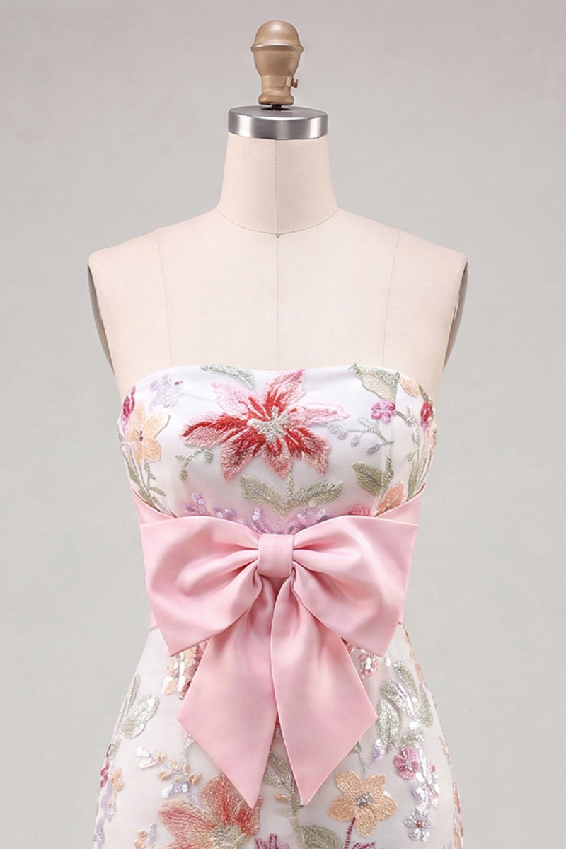 Load image into Gallery viewer, Floral Lilac Sequin Tight Short Cocktail Dress with Bow