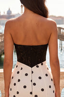 Load image into Gallery viewer, Black and Fuchsia Polka Dots Corset Sweetheart Short Tight Cocktail Dress with Bow