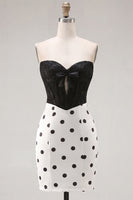 Load image into Gallery viewer, Black and Fuchsia Polka Dots Corset Sweetheart Short Tight Cocktail Dress with Bow
