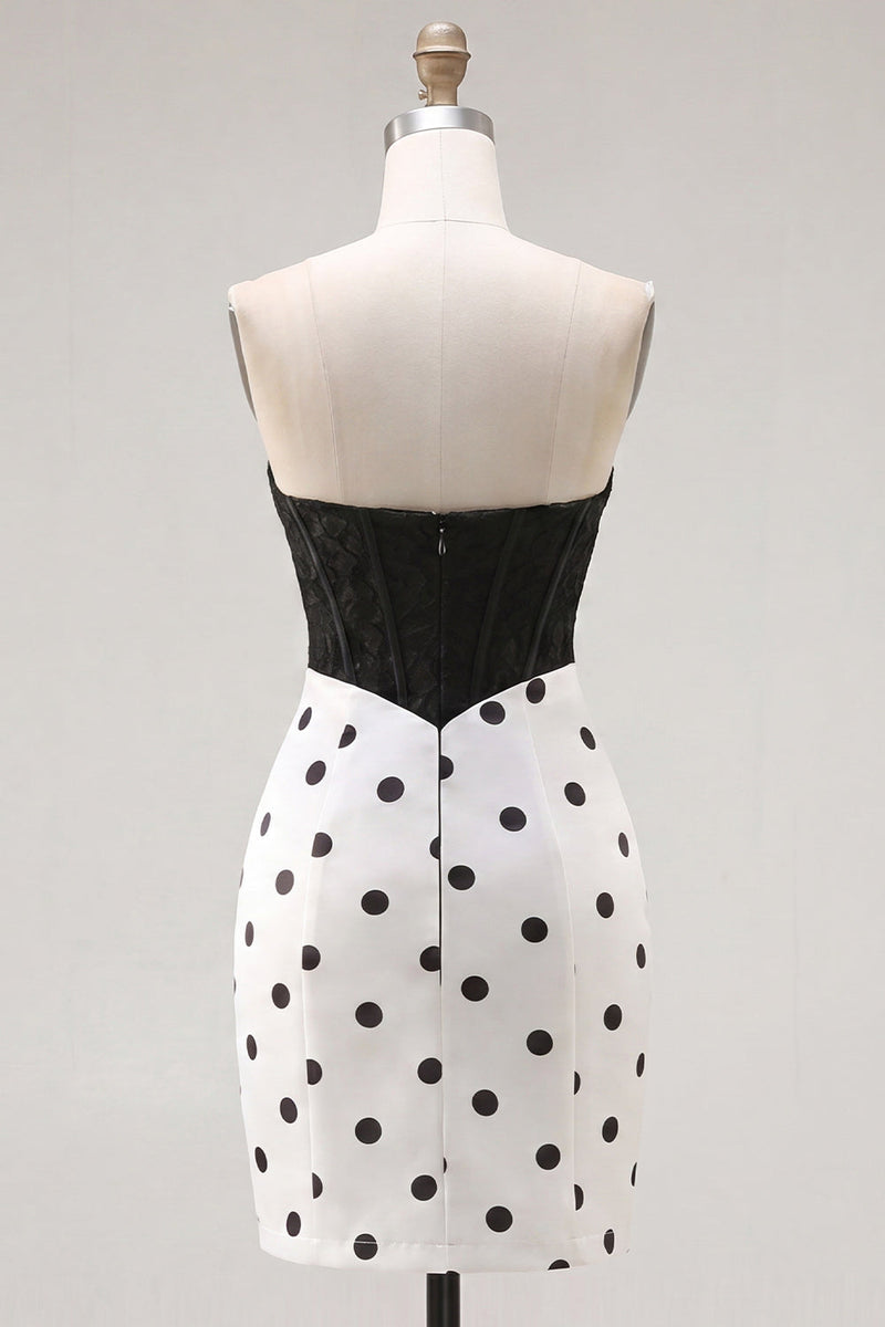Load image into Gallery viewer, Black and Fuchsia Polka Dots Corset Sweetheart Short Tight Cocktail Dress with Bow