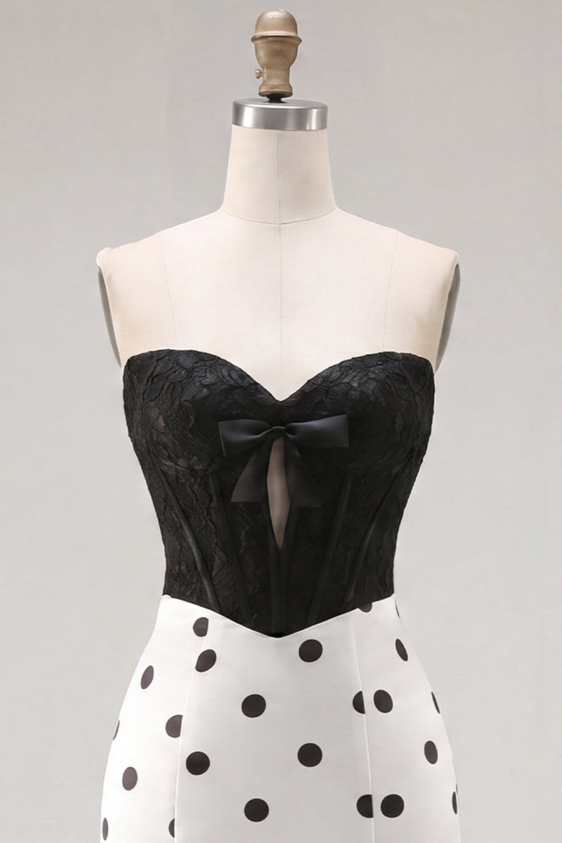 Load image into Gallery viewer, Black and Fuchsia Polka Dots Corset Sweetheart Short Tight Cocktail Dress with Bow