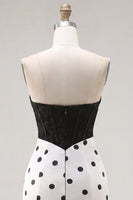 Load image into Gallery viewer, Black and Fuchsia Polka Dots Corset Sweetheart Short Tight Cocktail Dress with Bow