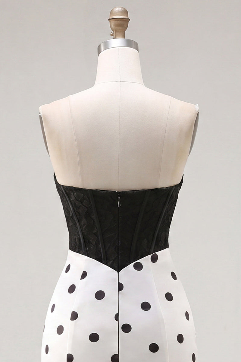 Load image into Gallery viewer, Black and Fuchsia Polka Dots Corset Sweetheart Short Tight Cocktail Dress with Bow