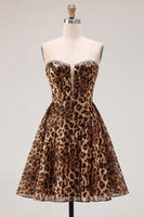 Load image into Gallery viewer, Brown Leopard Corset Sweetheart A-Line Short Cocktail Dress