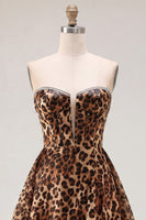 Load image into Gallery viewer, Brown Leopard Corset Sweetheart A-Line Short Cocktail Dress