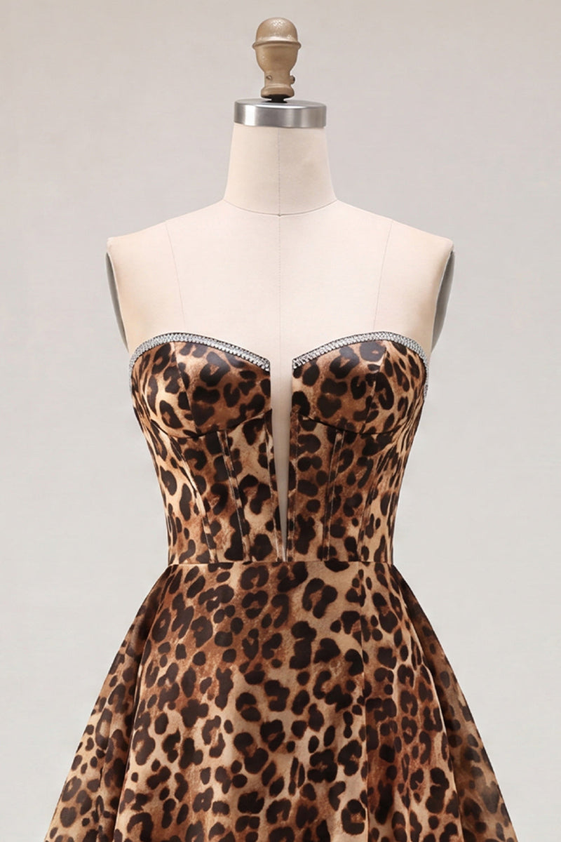Load image into Gallery viewer, Brown Leopard Corset Sweetheart A-Line Short Cocktail Dress