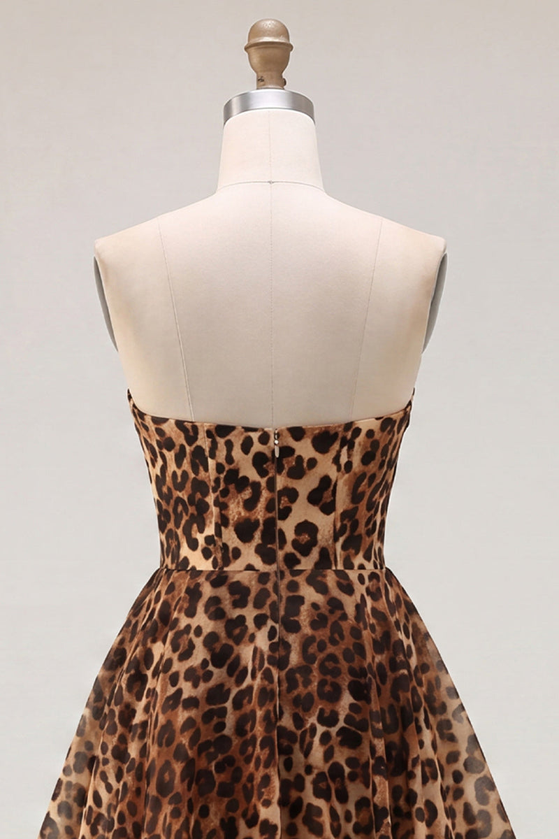 Load image into Gallery viewer, Brown Leopard Corset Sweetheart A-Line Short Cocktail Dress