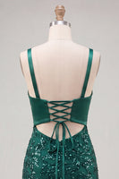 Load image into Gallery viewer, Sparkly Dark Green Sequin Tight Short Cocktail Dress with Bow