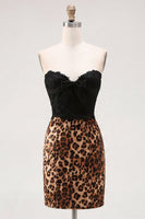 Load image into Gallery viewer, Black and Leopard Corset Tight Short Party Dress with Bow