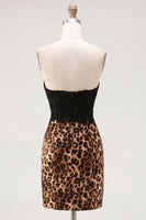 Load image into Gallery viewer, Black and Leopard Corset Tight Short Party Dress with Bow