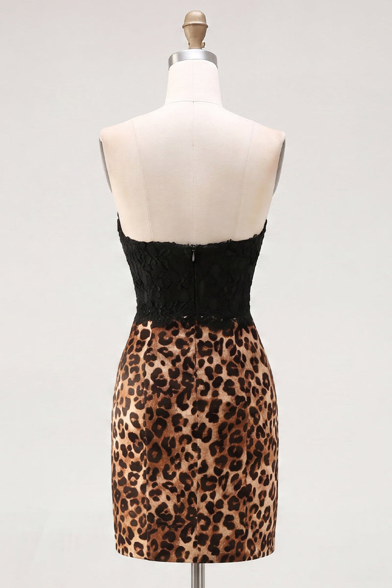 Load image into Gallery viewer, Black and Leopard Corset Tight Short Party Dress with Bow
