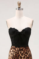 Load image into Gallery viewer, Black and Leopard Corset Tight Short Party Dress with Bow