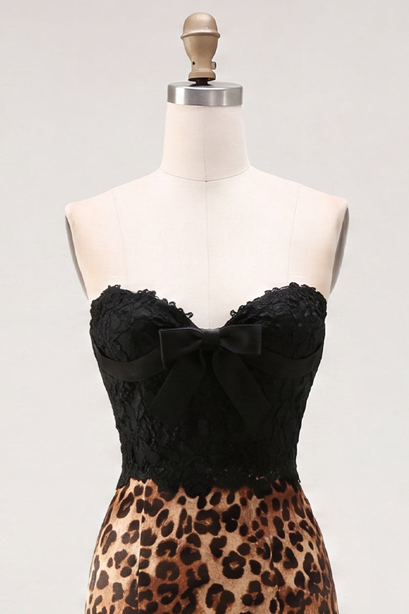 Load image into Gallery viewer, Black and Leopard Corset Tight Short Party Dress with Bow
