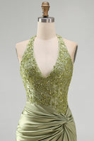 Load image into Gallery viewer, Army Green Appliqued Ruched Halter Tight Short Corset Cocktail Dress