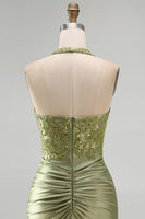 Load image into Gallery viewer, Army Green Appliqued Ruched Halter Tight Short Corset Cocktail Dress
