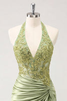Load image into Gallery viewer, Army Green Appliqued Ruched Halter Tight Short Corset Cocktail Dress