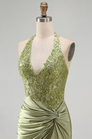 Load image into Gallery viewer, Army Green Appliqued Ruched Halter Tight Short Corset Cocktail Dress
