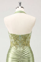 Load image into Gallery viewer, Army Green Appliqued Ruched Halter Tight Short Corset Cocktail Dress