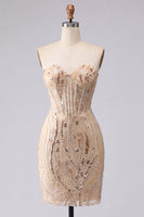 Load image into Gallery viewer, Champagne Sparkly Corset Sequin Tight Short Cocktail Dress