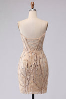 Load image into Gallery viewer, Champagne Sparkly Corset Sequin Tight Short Cocktail Dress