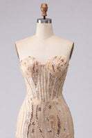 Load image into Gallery viewer, Champagne Sparkly Corset Sequin Tight Short Cocktail Dress