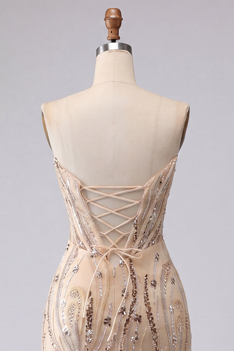 Load image into Gallery viewer, Champagne Sparkly Corset Sequin Tight Short Cocktail Dress