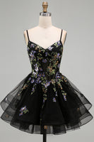 Load image into Gallery viewer, Floral Black Corset Ruffled A-Line Short Cocktail Dress