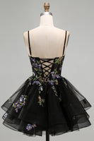 Load image into Gallery viewer, Floral Black Corset Ruffled A-Line Short Cocktail Dress