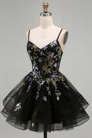 Load image into Gallery viewer, Floral Black Corset Ruffled A-Line Short Cocktail Dress