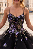 Load image into Gallery viewer, Floral Black Corset Ruffled A-Line Short Cocktail Dress