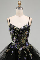 Load image into Gallery viewer, Floral Black Corset Ruffled A-Line Short Cocktail Dress
