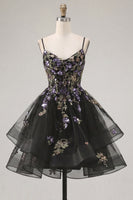 Load image into Gallery viewer, Floral Black Corset Ruffled A-Line Short Cocktail Dress