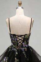 Load image into Gallery viewer, Floral Black Corset Ruffled A-Line Short Cocktail Dress