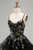 Load image into Gallery viewer, Floral Black Corset Ruffled A-Line Short Cocktail Dress