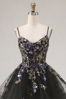 Load image into Gallery viewer, Floral Black Corset Ruffled A-Line Short Cocktail Dress