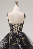 Load image into Gallery viewer, Floral Black Corset Ruffled A-Line Short Cocktail Dress