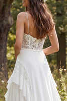 Load image into Gallery viewer, A-Line Ivory Chiffon Sweep Train Ruffled Beach Wedding Dress