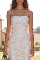 Load image into Gallery viewer, Floral Ivory Halter Neck Sweep Train Sheath Wedding Dress