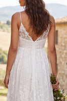 Load image into Gallery viewer, Ivory Lace Tiered A-Line Sweep Train Boho Wedding Dress