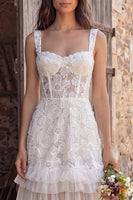 Load image into Gallery viewer, Floral Ivory Corset A-Line Sweep Train Beach Wedding Dress with Beading