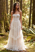 Load image into Gallery viewer, Ivory Strapless Corset A-Line Sweep Train Beach Wedding Dress with Lace