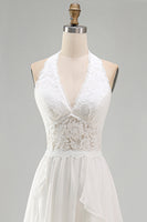 Load image into Gallery viewer, Ivory Chiffon Ruffled A-Line Sweep Train Beach Wedding Dress with Lace