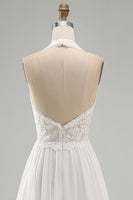 Load image into Gallery viewer, Ivory Chiffon Ruffled A-Line Sweep Train Beach Wedding Dress with Lace