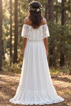 Ivory Chiffon Sweep Train A-Line Beach Wedding Dress